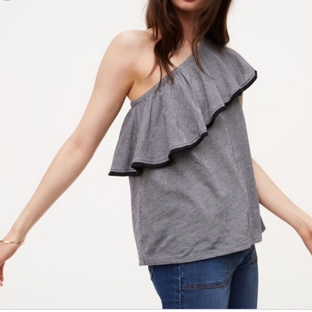 LOFT Striped One Shoulder Ruffle Top